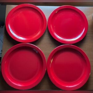 Vintage Set of 4 Red Texas Ware 10" Melamine Dinner Plates
